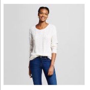 White cable knit sweater